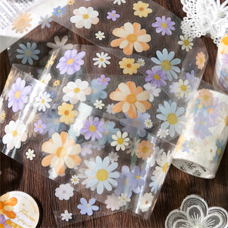 Daisy flower journal series Die Cutting PET Tape featuring flower designs for journaling, scrapbooking and collage
