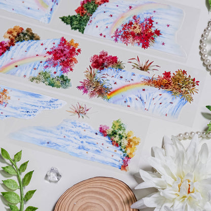 Whole Roll 7.5cm*5m Rainbow Spring Water Die Cutting PET Tape featuring spring, rain, and rainbow designs for journaling, scrapbooking and collage