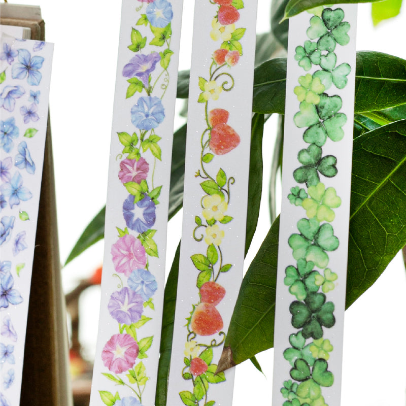 Flower Poem Series Flash Sand Synthetic Paper Tape featuring flower designs for journaling, scrapbooking and collage