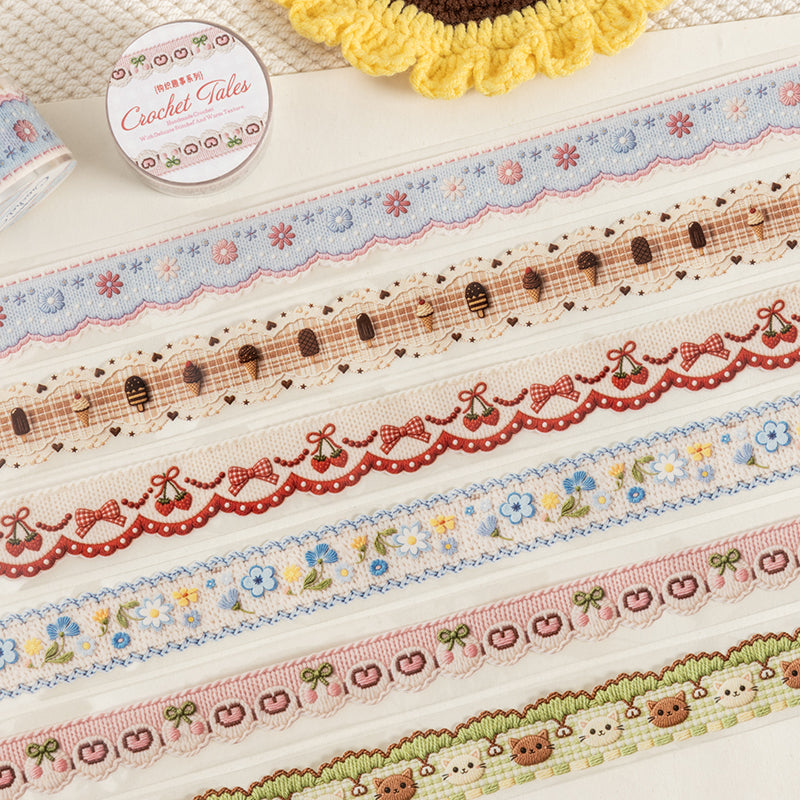 Crochet Tales Series PET Tape featuring tale designs for journaling, scrapbooking and collage
