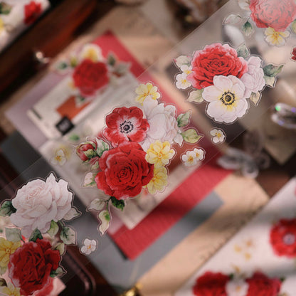 5.5cm*100cm Red White Flower Die Cutting Washi/PET/Shell Light PET Tape