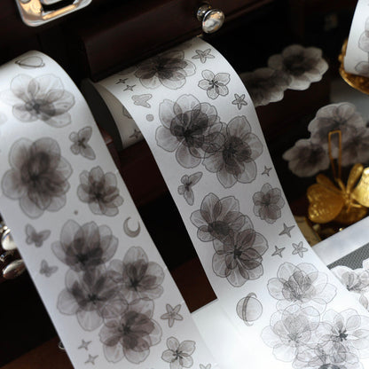 5cm*100cm Flower of the Shadow Die Cutting Washi/PET/Shell Light PET Tape featuring flower, shadow, and light designs for journaling, scrapbooking and collage