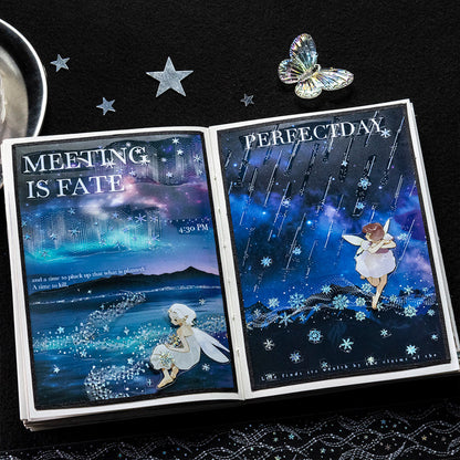 When The Stars Shine series Silver Stamping PET Tape featuring silver, and star designs for journaling, scrapbooking and collage