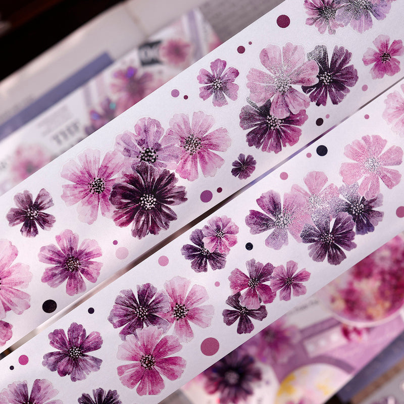 5cm*125cm Smoke Purple Flower Die Cutting Washi/PET/Shell Light Washi/PET Tape