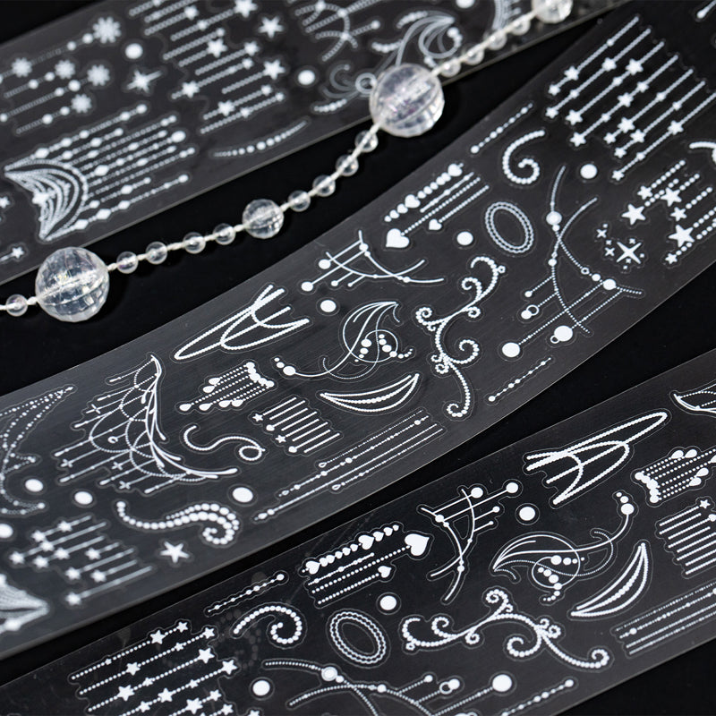 Silver Frost Black Ink Series Die Cutting PET Tape featuring black, and silver designs for journaling, scrapbooking and collage