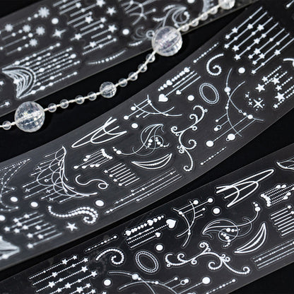 Silver Frost Black Ink Series Die Cutting PET Tape featuring black, and silver designs for journaling, scrapbooking and collage