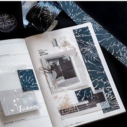 Remain Silent Series Silver Stamping PET Tape featuring silver designs for journaling, scrapbooking and collage