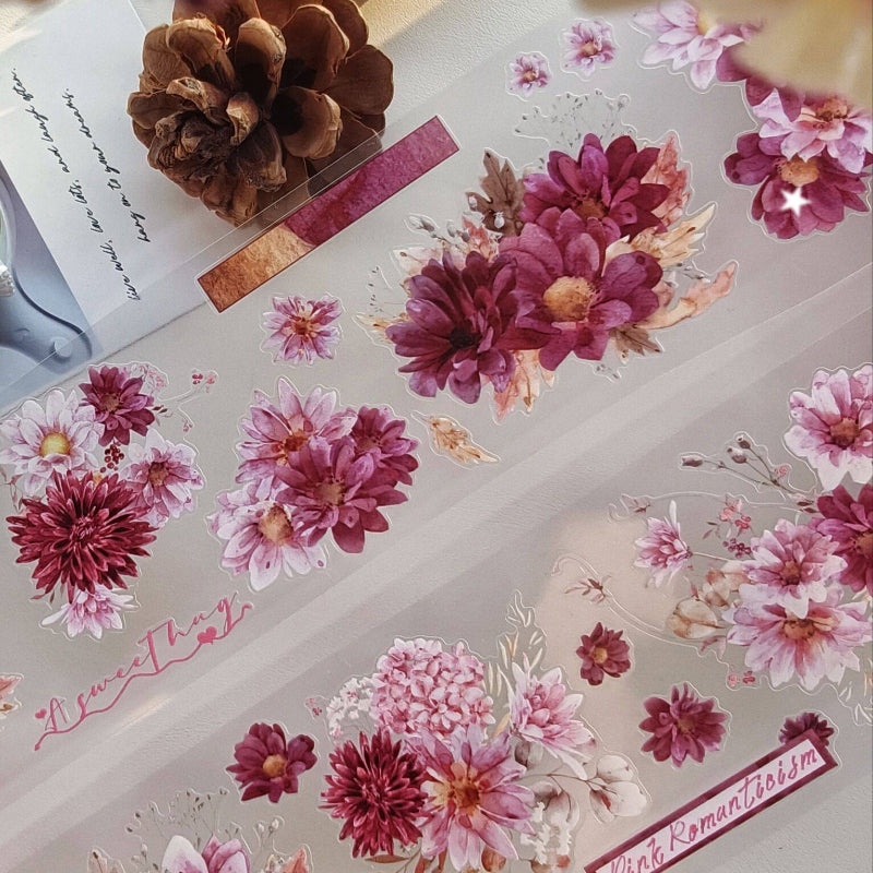 6cm*100cm Fluffy flower Die Cutting PET Tape featuring flower designs for journaling, scrapbooking and collage