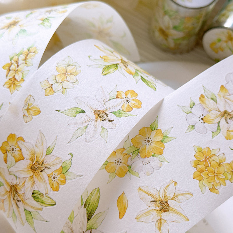 5.5cm*100cm Floating Light Lily Die Cutting Washi/PET Tape featuring light designs for journaling, scrapbooking and collage