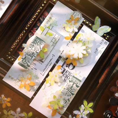 5.5cm*100cm Field Of Flower Die Cutting Shell Gold/Shell Silver/Shell Light PET Tape featuring old, gold, and silver designs for journaling, scrapbooking and collage
