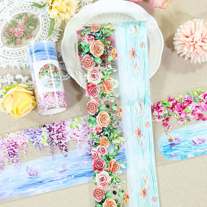 Summer Flower Sea Crystal PET Tape featuring summer, flower, and sea designs for journaling, scrapbooking and collage