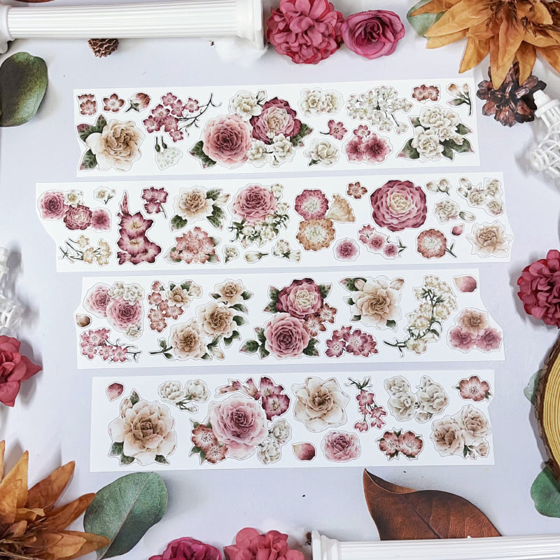 5.5cm*100cm Amber Flower Washi/Self-adhesive/Shell Light PET Tape featuring flower, and light designs for journaling, scrapbooking and collage