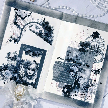 6cm*100cm Black and white silence Die Cutting PET Tape featuring white, and black designs for journaling, scrapbooking and collage