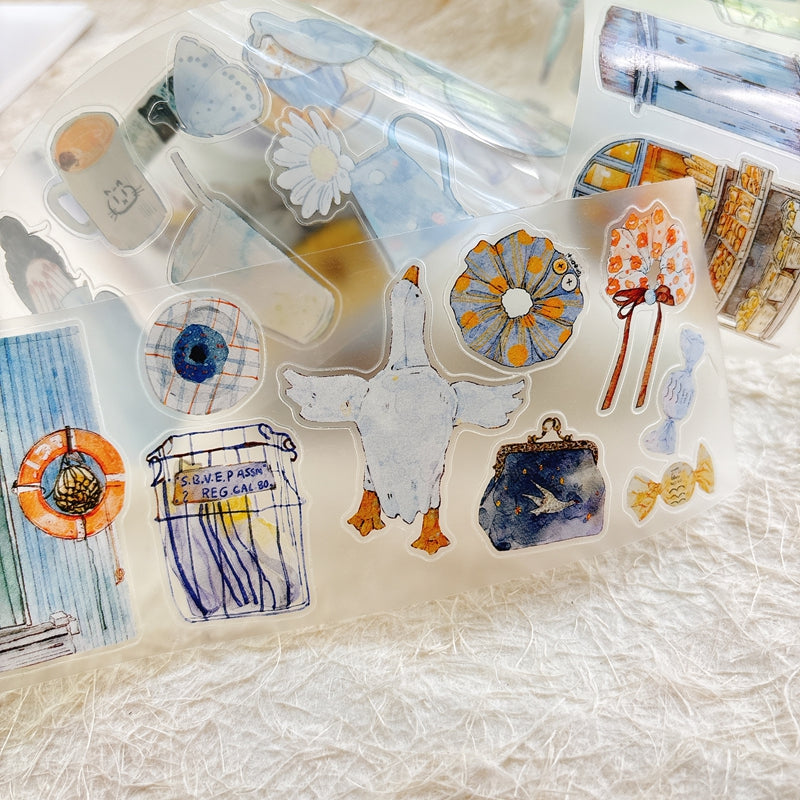6cm*166cm Blue Atmosphere Die Cutting Washi/PET/Fog PET Tape featuring blue designs for journaling, scrapbooking and collage