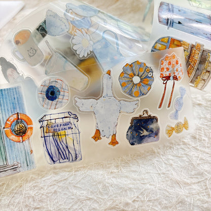 6cm*166cm Blue Atmosphere Die Cutting Washi/PET/Fog PET Tape featuring blue designs for journaling, scrapbooking and collage
