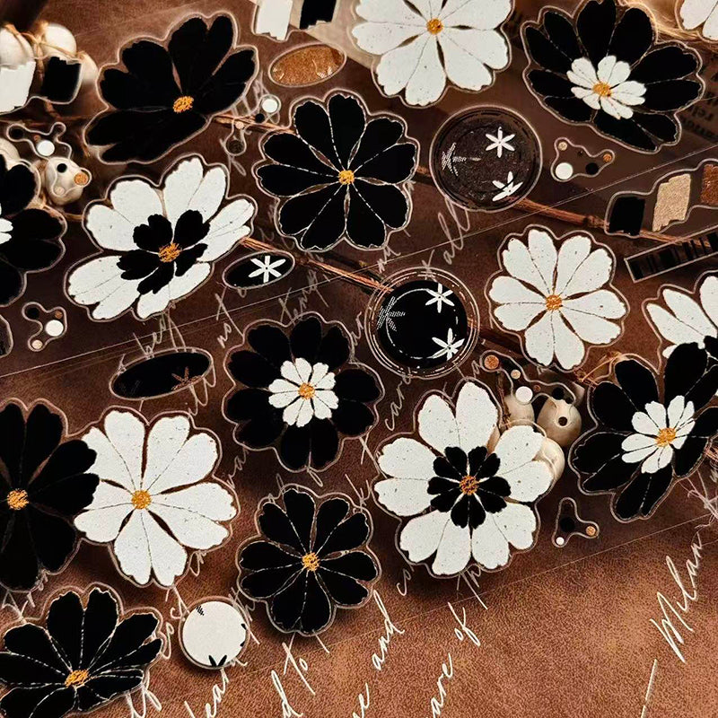5cm*100cm Black White Flower Dream Die Cutting Washi/PET Tape