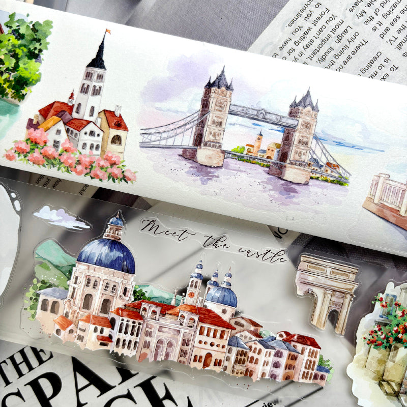 6.5cm*125cm Encountering the small town Die Cutting Washi/PET/Fog PET Tape for journaling, scrapbooking and collage