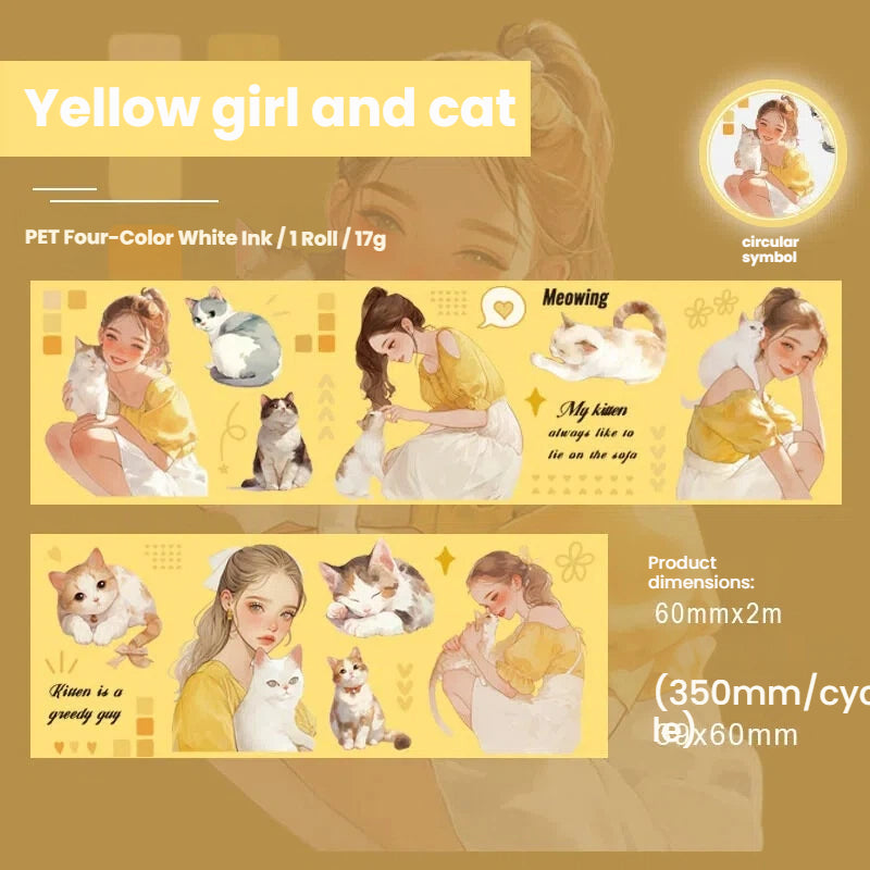 Girl And Cat Series Die Cutting PET Tape
