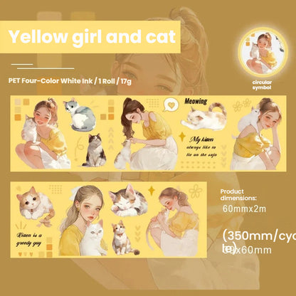 Girl And Cat Series Die Cutting PET Tape
