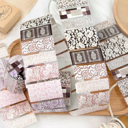 Time Weaving Machine Series Die Cutting White Kraft Paper Tape featuring white designs for journaling, scrapbooking and collage