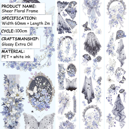Sheer Floral Frame PET Tape featuring floral designs for journaling, scrapbooking and collage