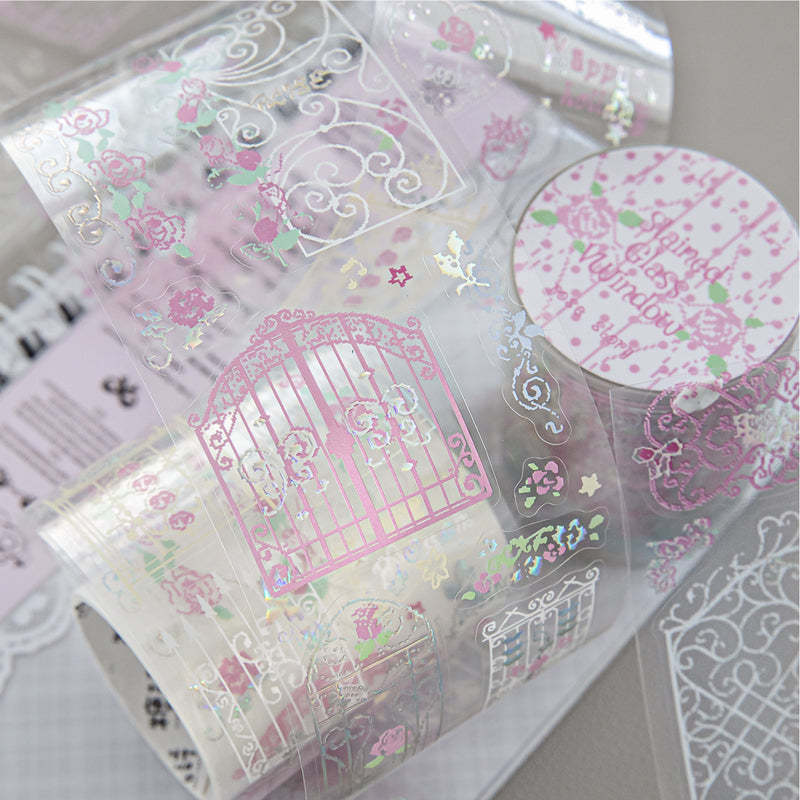 Rose Story Series Die Cutting Silver Stamping PET Tape