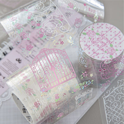 Rose Story Series Die Cutting Silver Stamping PET Tape