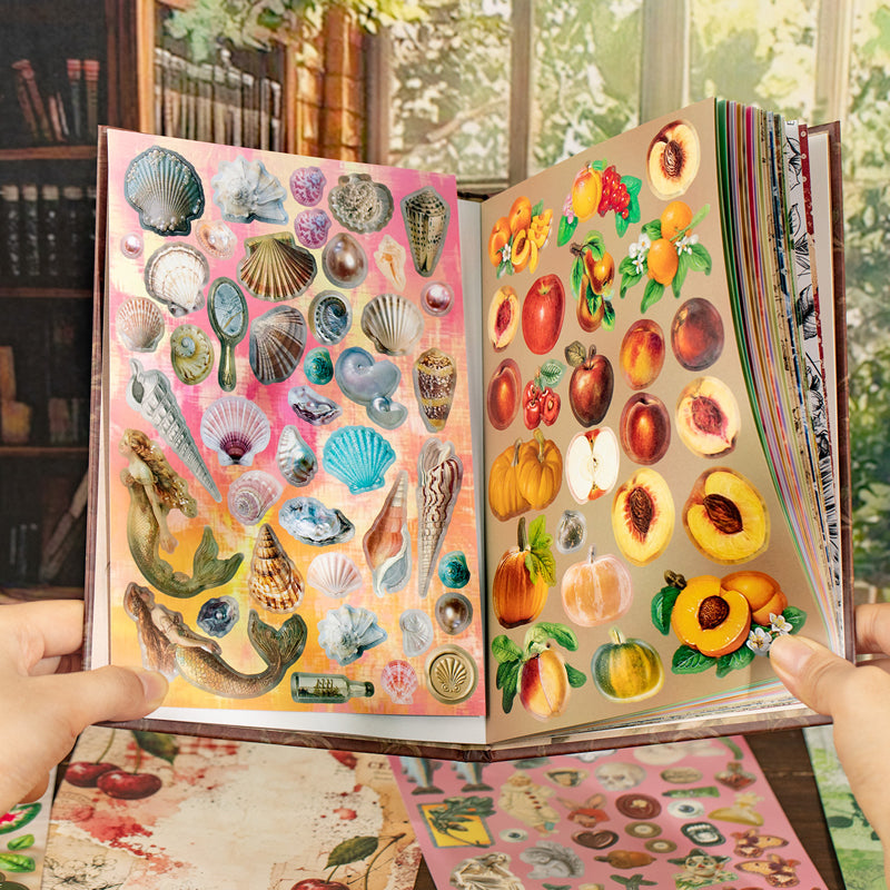 Retro Sanctuary Series Sticker Book featuring retro, and book designs for journaling, scrapbooking and collage
