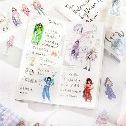Dopamine girl Series Die Cutting Self-adhesive Tape featuring girl designs for journaling, scrapbooking and collage