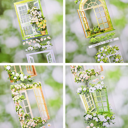 Whole Roll 6cm*5m Windowful Of Flowers PET Tape featuring flower, and wind designs for journaling, scrapbooking and collage