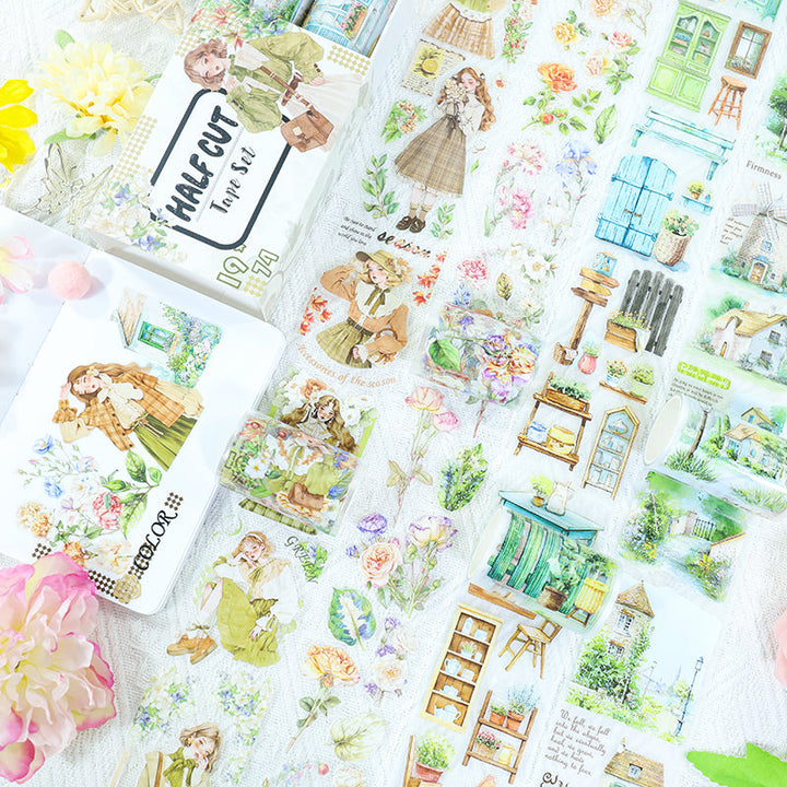 Breeze and green lawn Die Cutting PET/Fog PET Tape featuring green designs for journaling, scrapbooking and collage