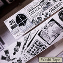Whole Roll 6.5cm*5m Black and white paintings world Die Cutting Washi/PET/Shell Silver PET Tape