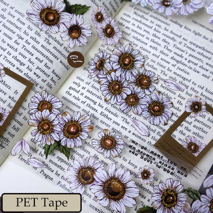 Whole Roll 5.5cm*5m Simple daisy Die Cutting Washi/PET/Shell Silver PET Tape