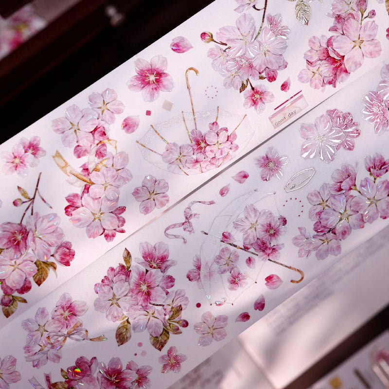 Whole Roll 6.5cm*5m Pink Cherry Blossom Die Cutting Washi/PET/Shell Light Washi/PET Tape