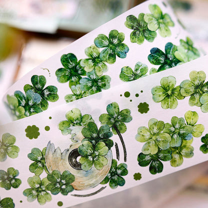 6cm*200cm Four Leaf Clover Die Cutting Washi/PET/Shell Light PET Tape featuring leaf, and light designs for journaling, scrapbooking and collage