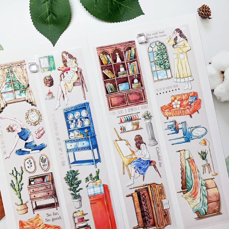 Whole Roll 6cm*5m Home Diary Shell Light PET Tape featuring home, and light designs for journaling, scrapbooking and collage