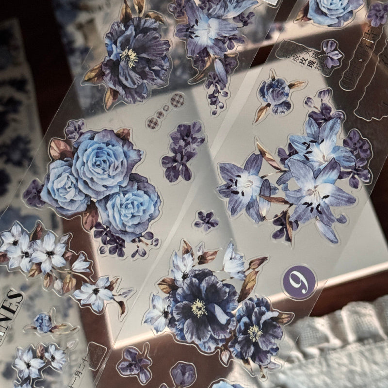 6cm*200cm Blue Poem Chapter Die Cutting Washi/PET Tape