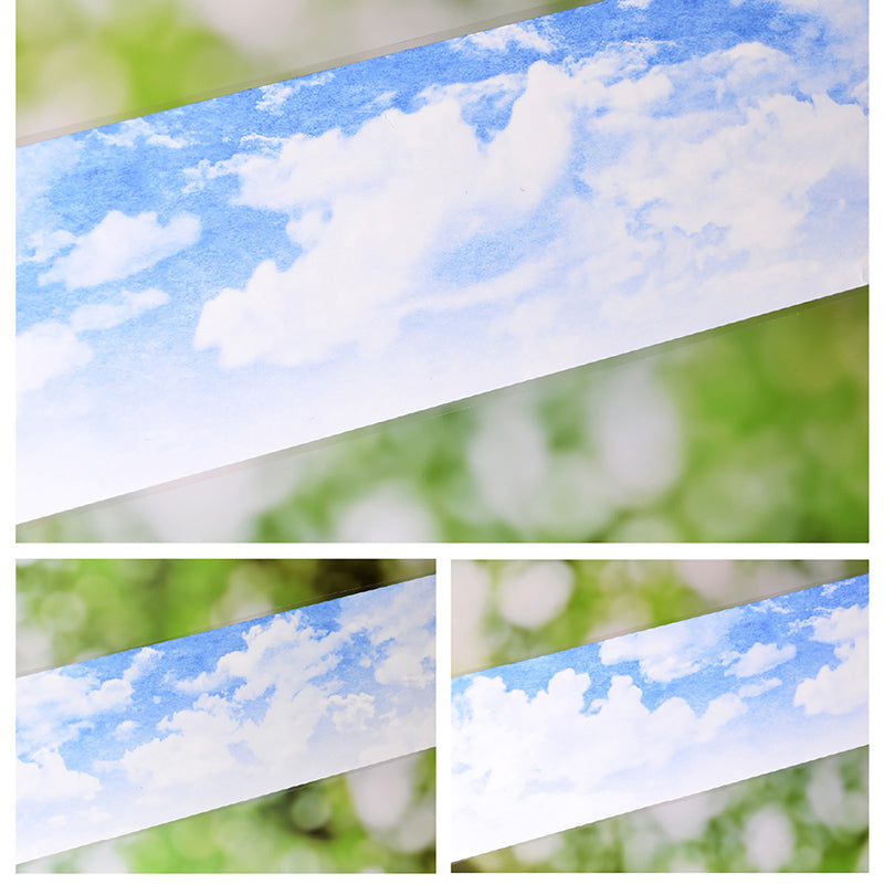 Whole Roll 6.3cm*5m Blue Sky White Clouds White Ink PET Tape