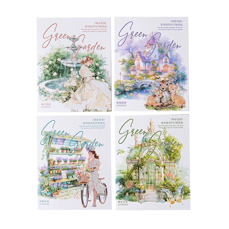Green Garden White-Ink PET Sticker Pack