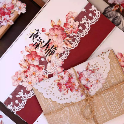 Retro Red Floral PET & Washi Die-Cut Tape