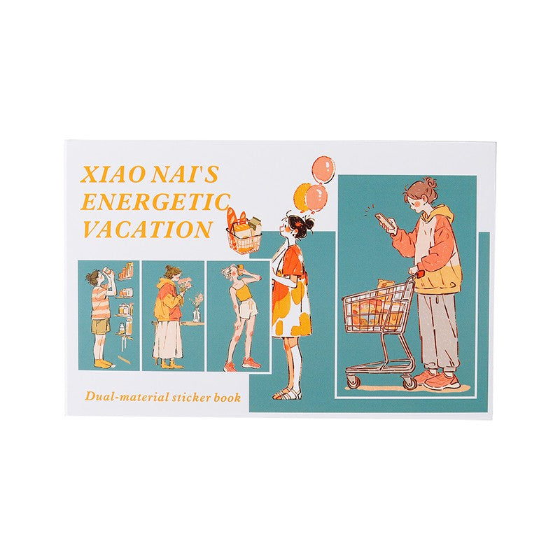 Xiaonai's Energetic Vacation Series Sticker Book featuring cat and book designs for journaling, scrapbooking and collage