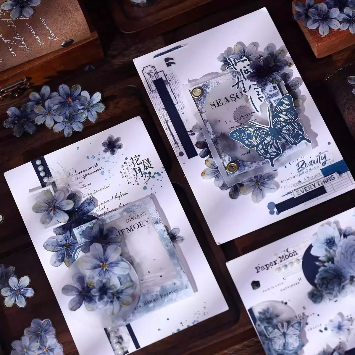 Deep Sea Blue Vintage Floral PET & Washi Tape
