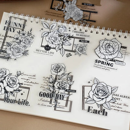 Ink-Washed Floral PET Sticker Pack