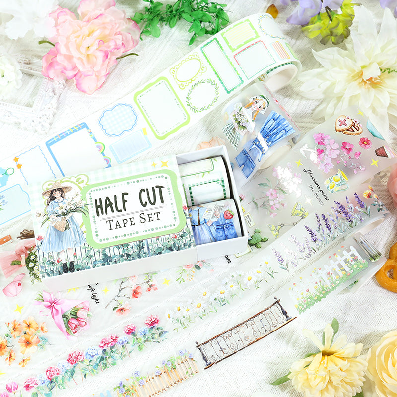 Box garden handmade Die Cutting Washi/Fog PET Tape Set featuring garden designs for journaling, scrapbooking and collage