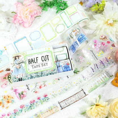 Box garden handmade Die Cutting Washi/Fog PET Tape Set featuring garden designs for journaling, scrapbooking and collage
