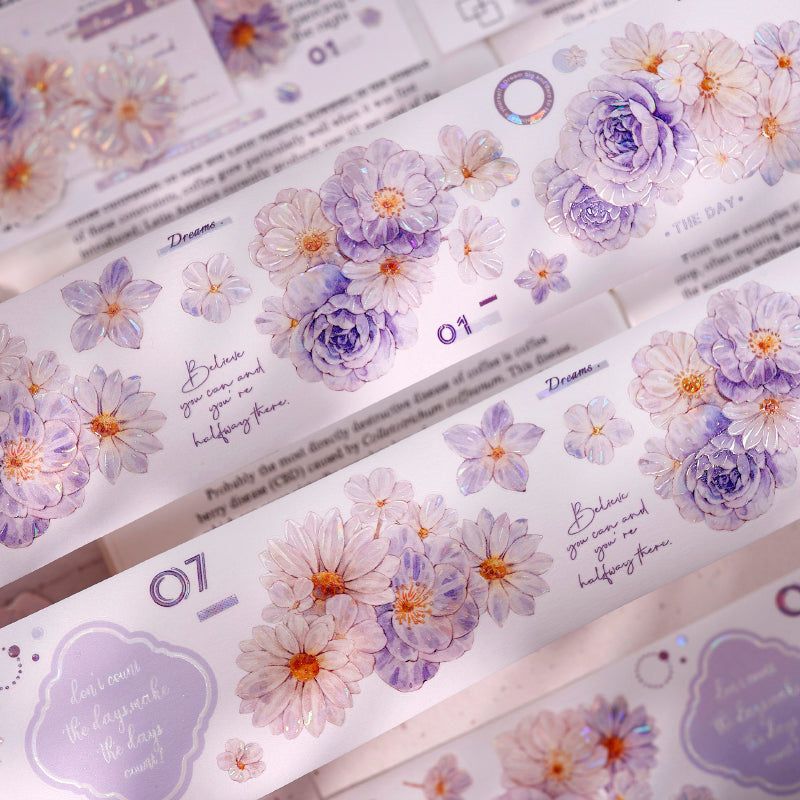 Whole Roll 5.5cm*5m Softly Blooming Flower Die Cutting Washi/PET/Shell Light Washi/PET Tape