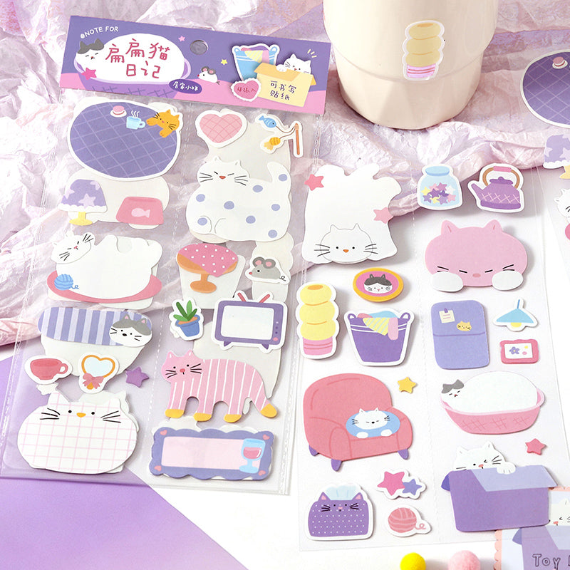 Flat Cat Diary Series Sticker featuring cat designs for journaling, scrapbooking and collage