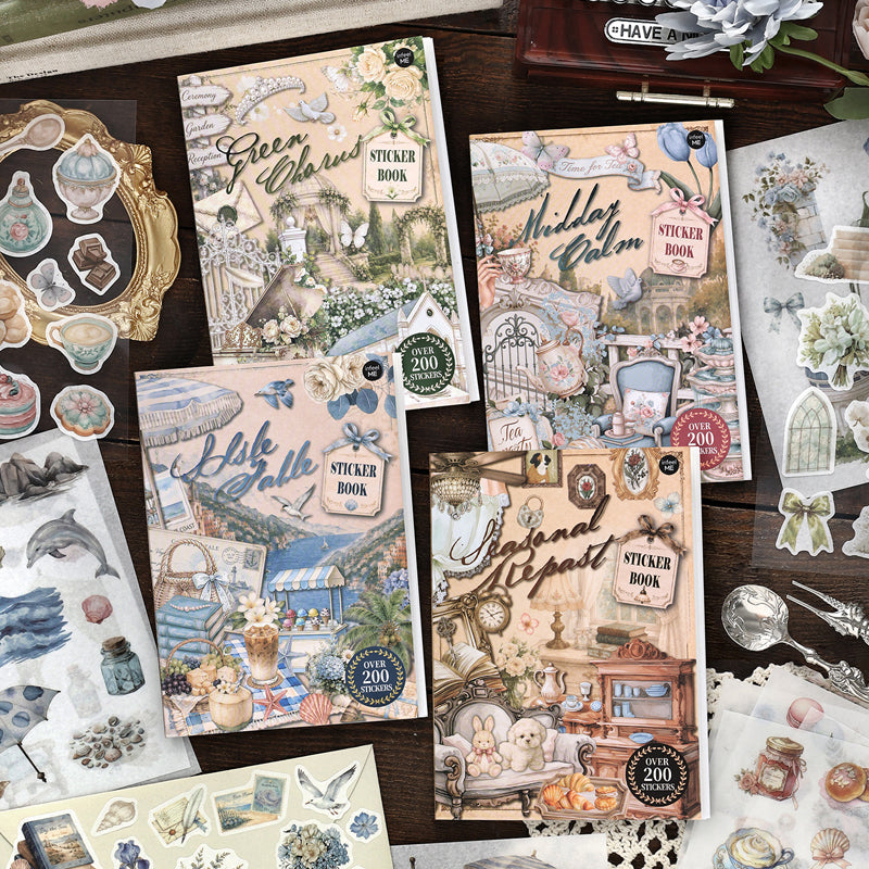 Old Wanderer Series Sticker Book featuring old, and book designs for journaling, scrapbooking and collage