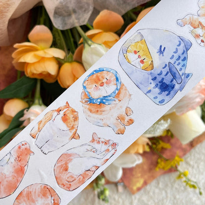 Whole Roll 6cm*10m Cat Home Die Cutting Washi/PET/Fog PET Tape featuring cat, and home designs for journaling, scrapbooking and collage