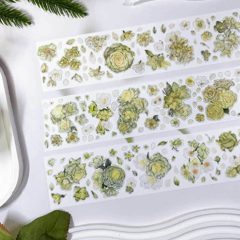 5.5cm*100cm Lush Greenery Washi/Self-adhesive/Shell Light PET Tape featuring green, and light designs for journaling, scrapbooking and collage